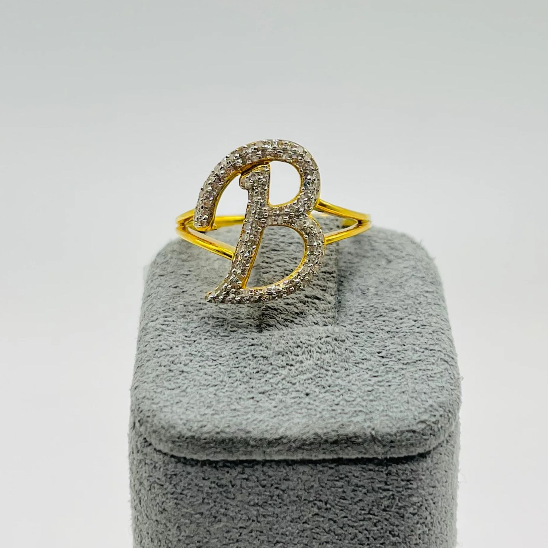 Gold Plated Diamond Fancy Intial Ring