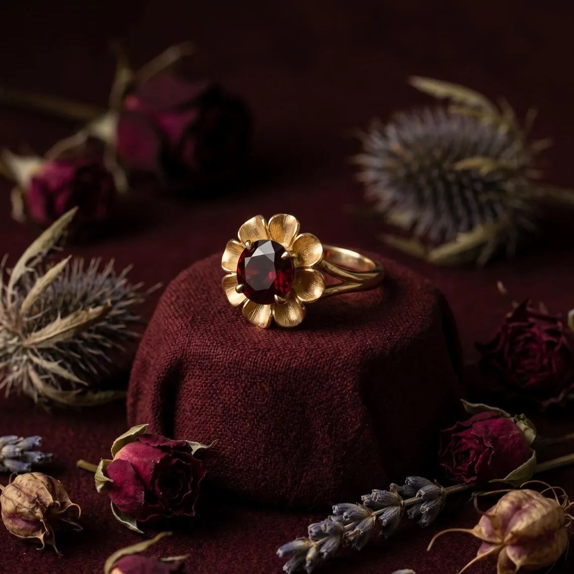 Custom Birthstone Floral Gemstone Ring Gift For Women