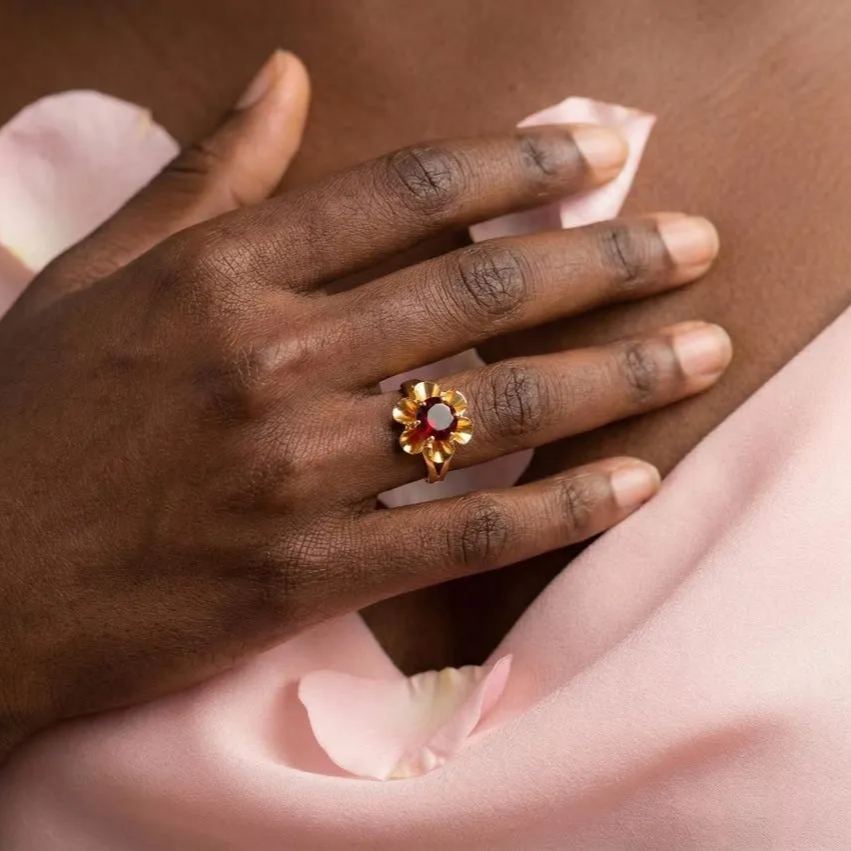 Custom Birthstone Floral Gemstone Ring Gift For Women