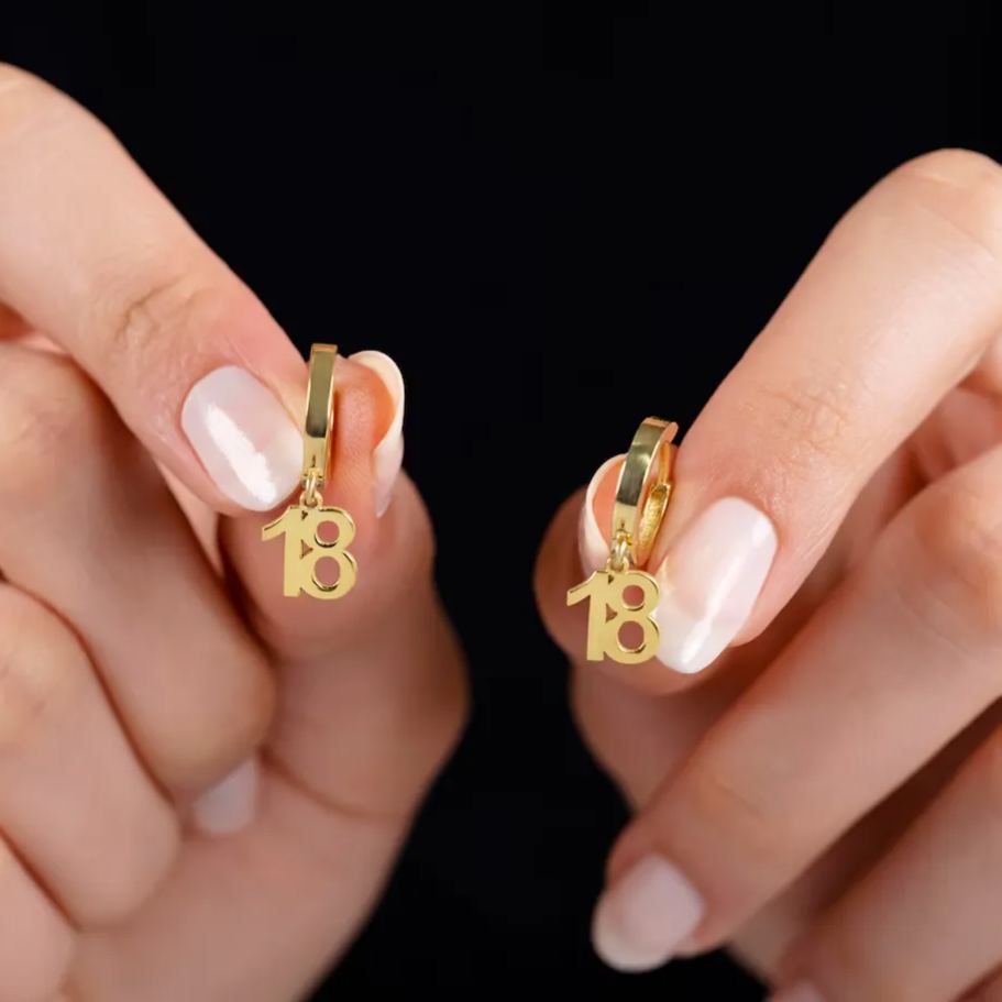 Customized Gold Plated Lucky Number Hoop Dangle Earrings