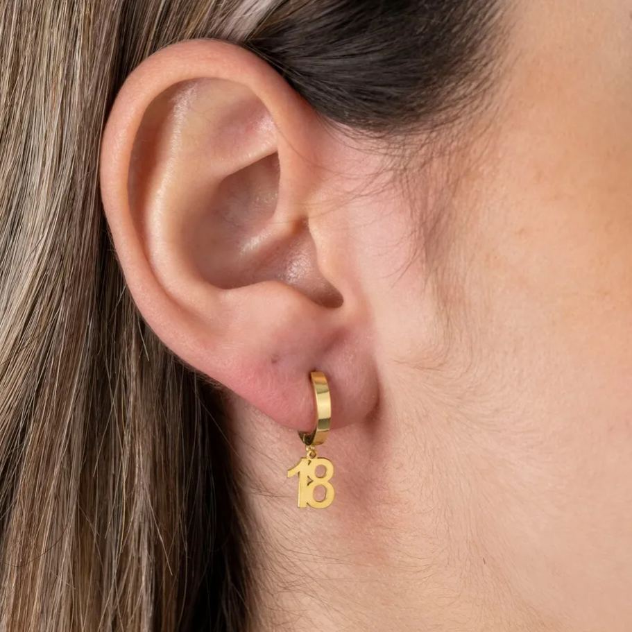 Customized Gold Plated Lucky Number Hoop Dangle Earrings