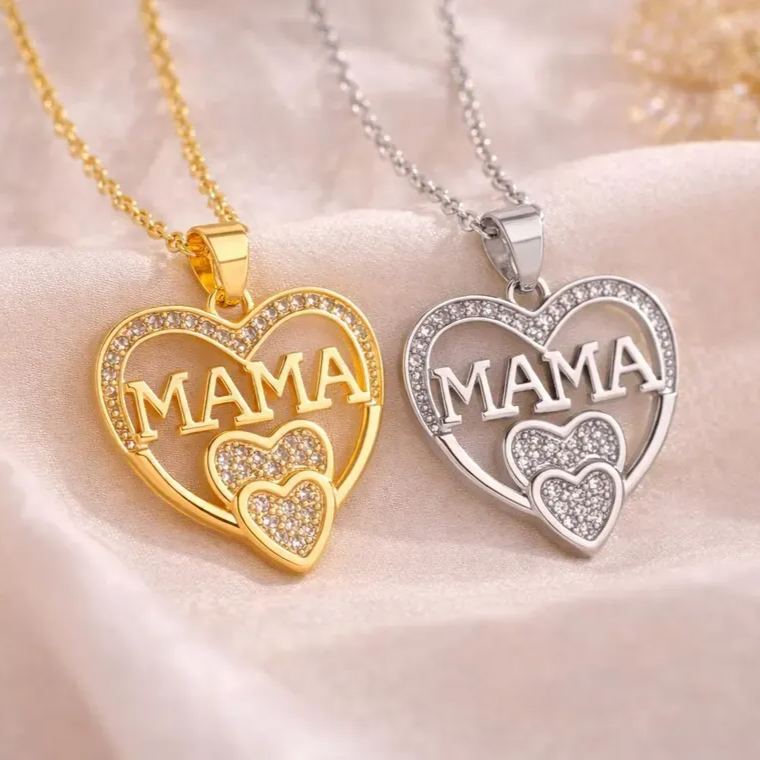 Custom Heart Pendant with Name Necklace Zircon Mom Jewelry