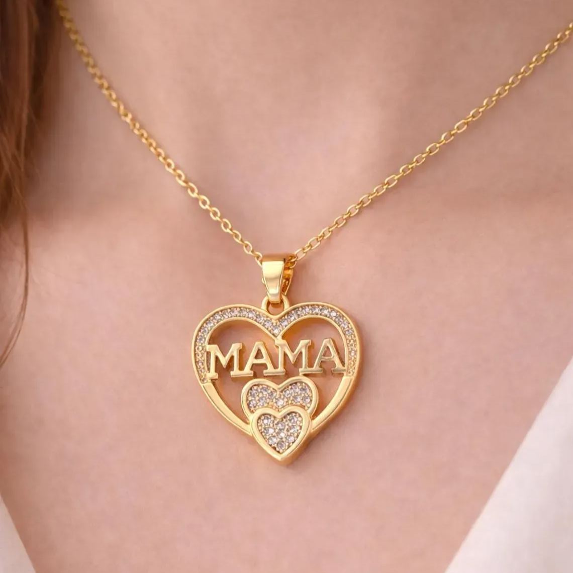Custom Heart Pendant with Name Necklace Zircon Mom Jewelry