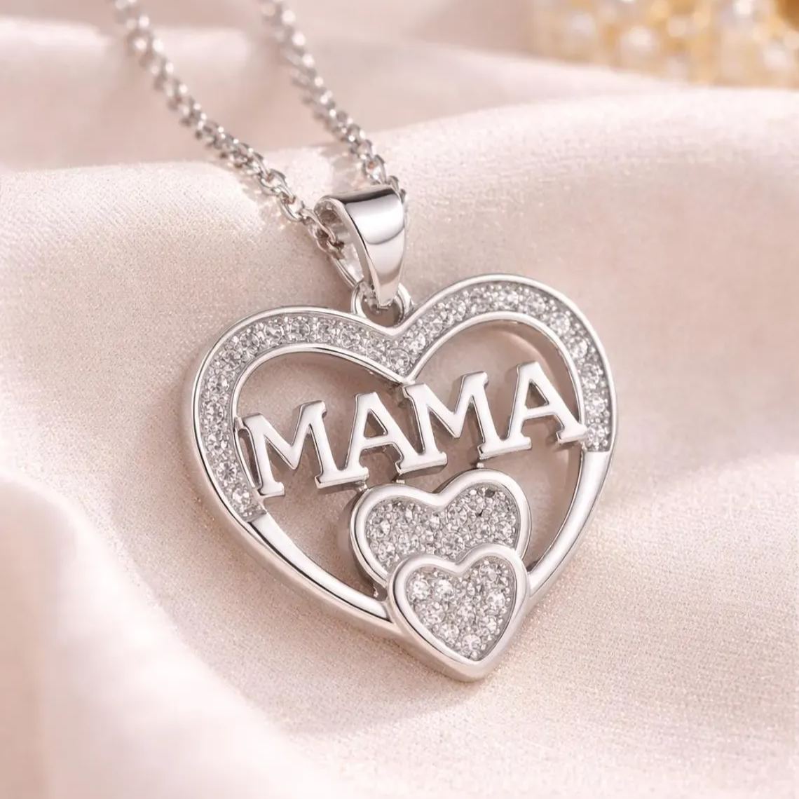 Custom Heart Pendant with Name Necklace Zircon Mom Jewelry