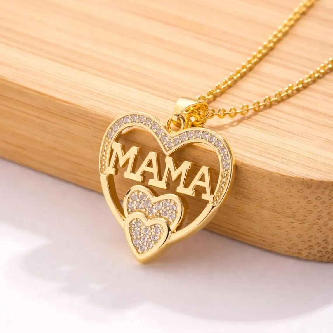 Custom Heart Pendant with Name Necklace Zircon Mom Jewelry