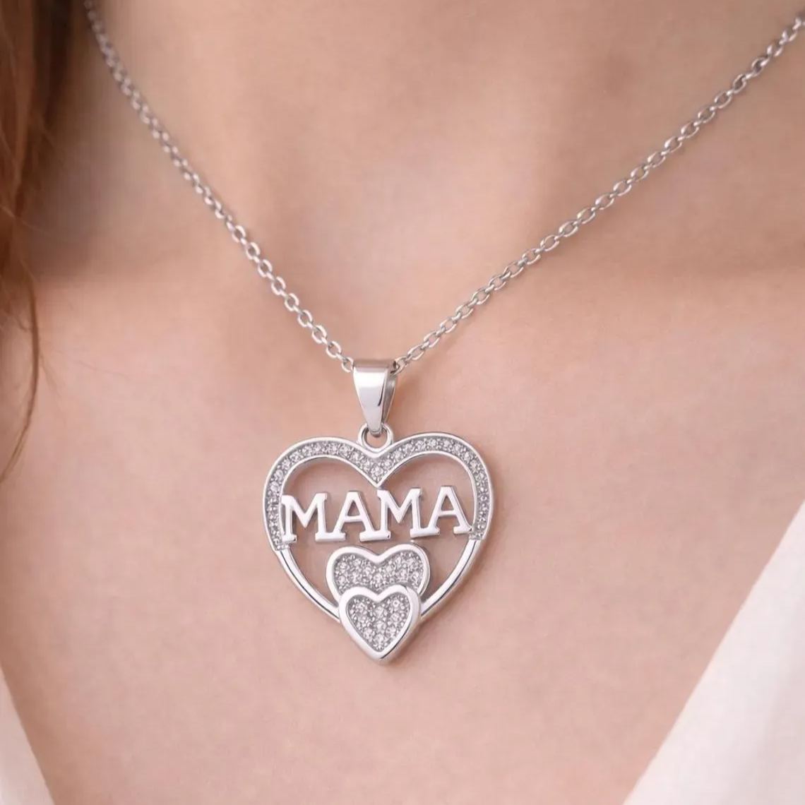 Custom Heart Pendant with Name Necklace Zircon Mom Jewelry