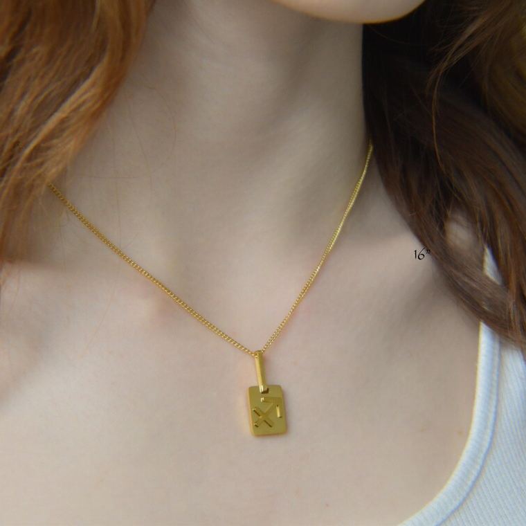 Gold Plated 12 Horoscope Sign Rectangle Pendant