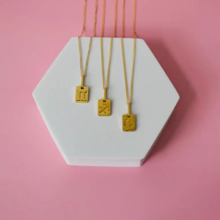Gold Plated 12 Horoscope Sign Rectangle Pendant
