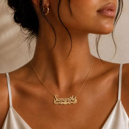 Custom Diamond Cut Flower Nameplate Necklace