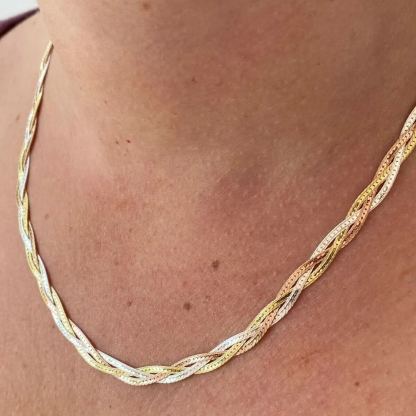 Tri-Color Herringbone Necklace Snake Chain 16 inch