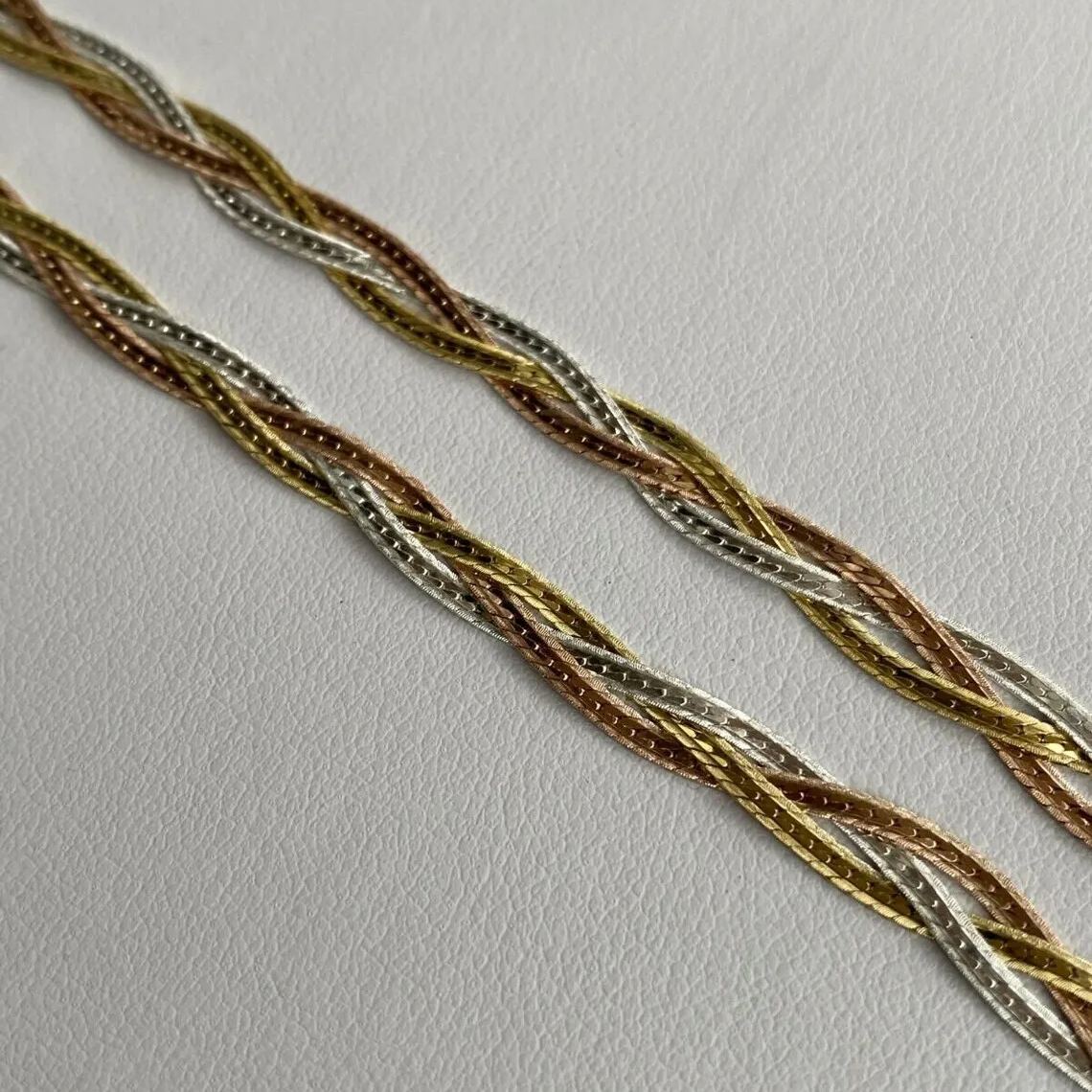 Tri-Color Herringbone Necklace Snake Chain 16 inch