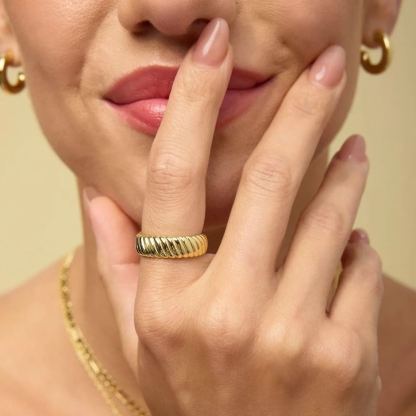 Engraved Twist Band Ring Minimalist Stackable Twist Ring