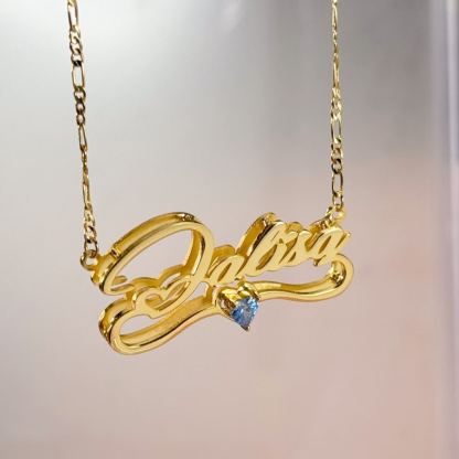 Personalized Double Layer Heart Birthstone Name Necklace
