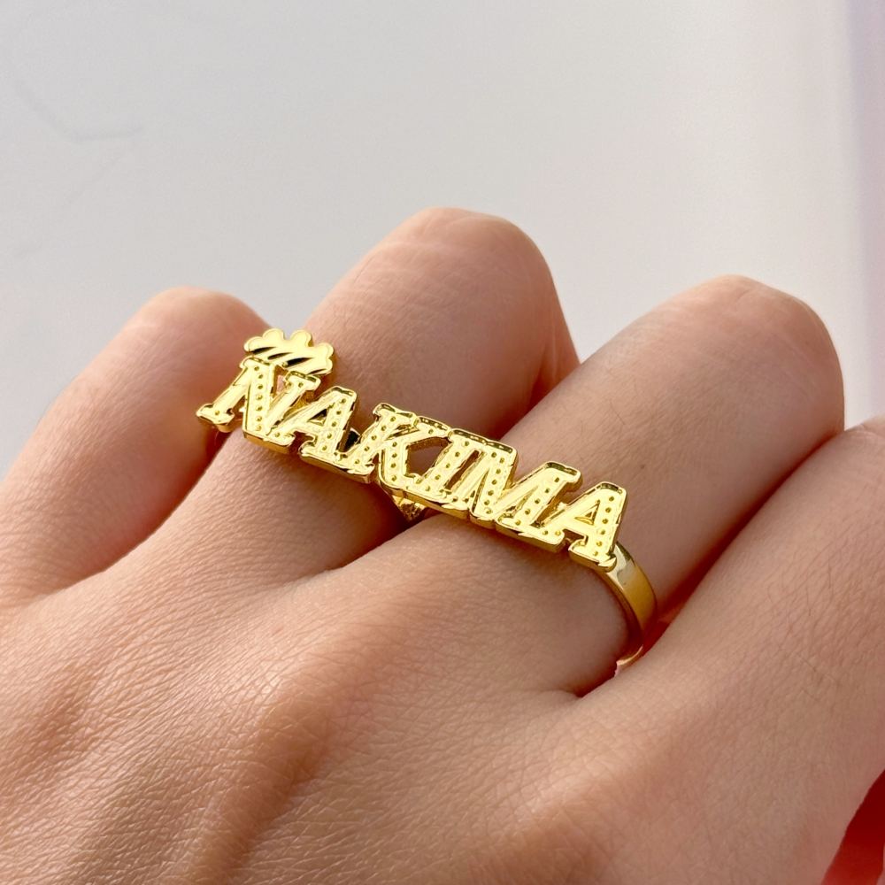 Two Finger Ring Custom Gold Plated Crown Name Ring