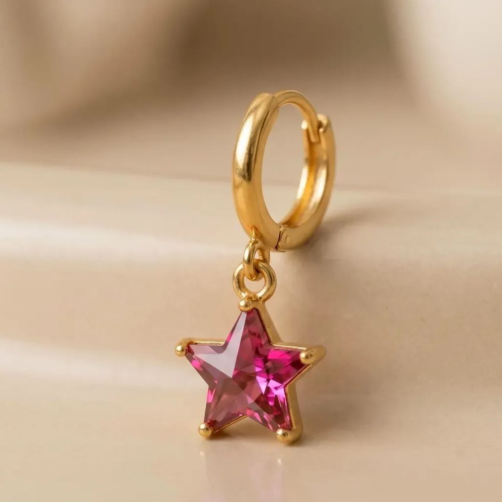 Personalized Birthstone Star Huggie Hoop Earrings