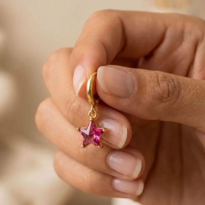 Personalized Birthstone Star Huggie Hoop Earrings