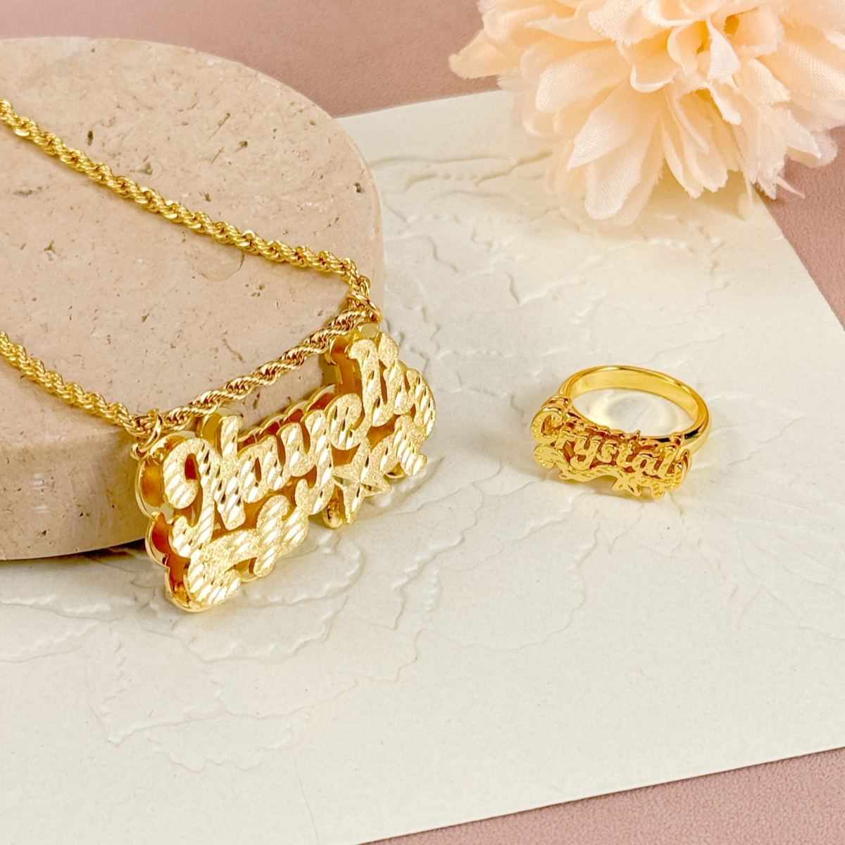 [Copy]Personalized Hearts Name Necklace Hoop Earrings Set