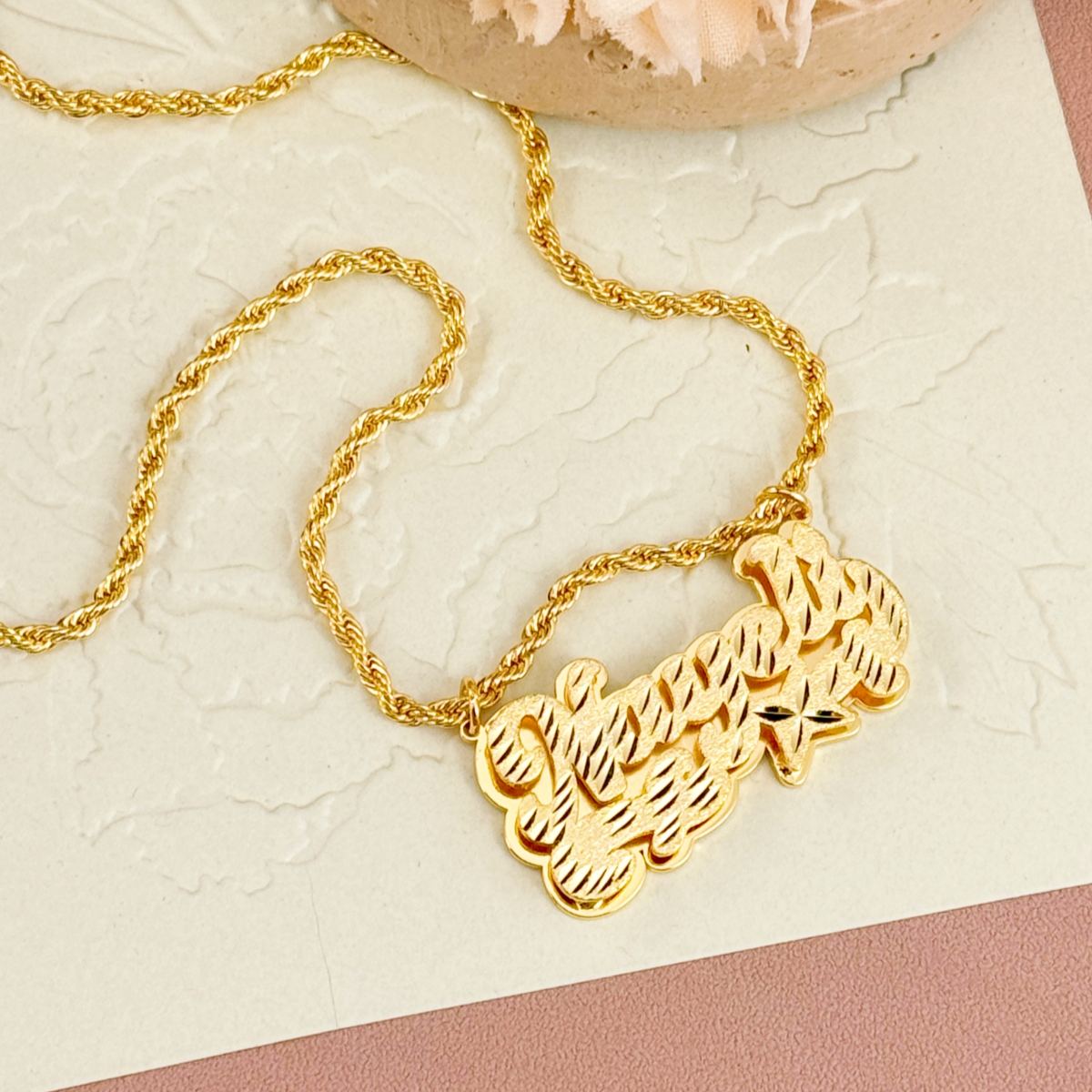 [Copy]Personalized Hearts Name Necklace Hoop Earrings Set
