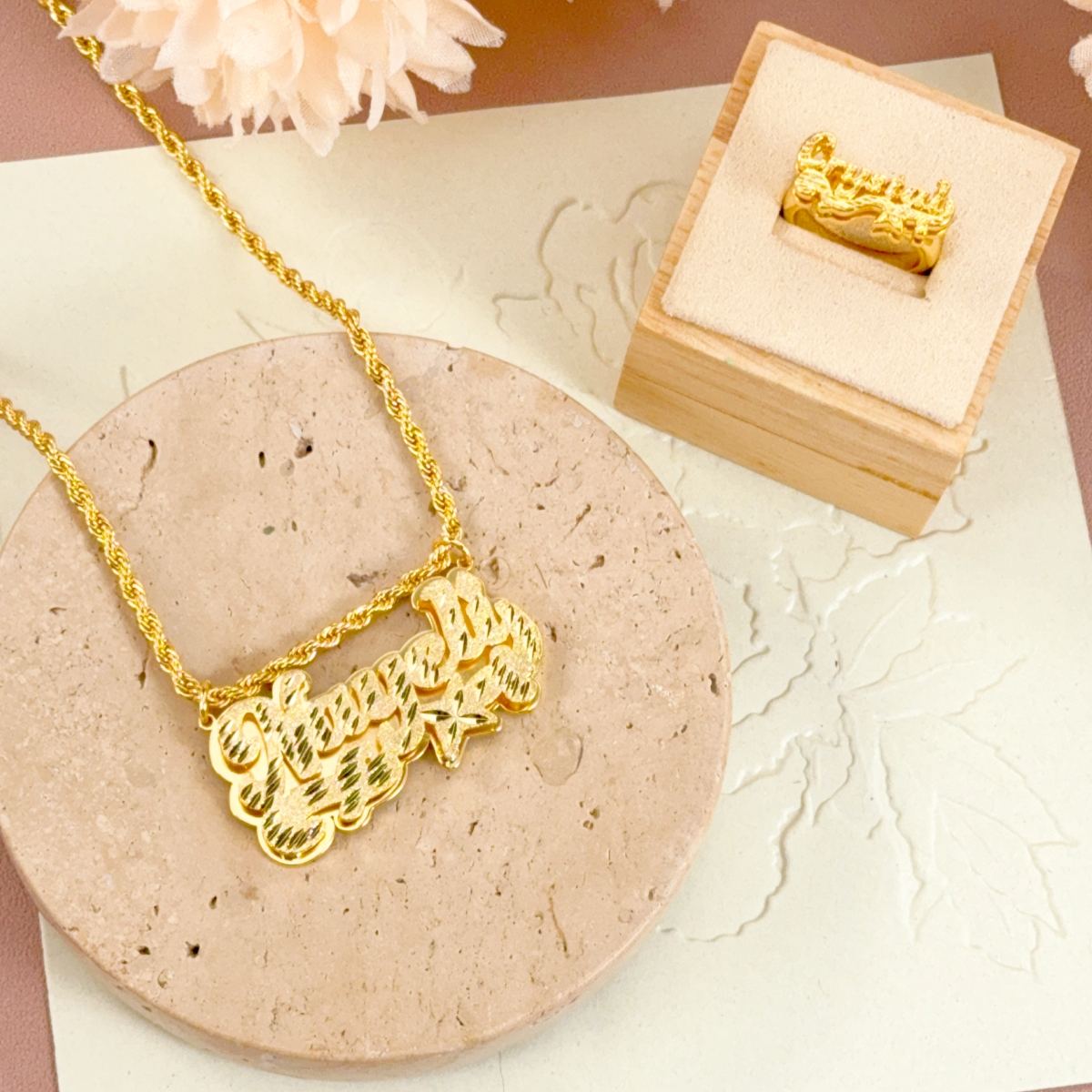 [Copy]Personalized Hearts Name Necklace Hoop Earrings Set