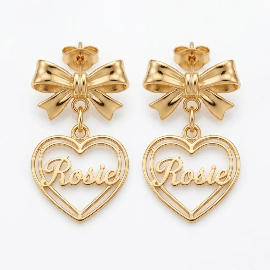 [Copy]Personalized Heart Nameplate Twisted Hoop Earrings Gold Plated