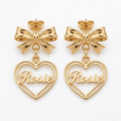 [Copy]Personalized Heart Nameplate Twisted Hoop Earrings Gold Plated