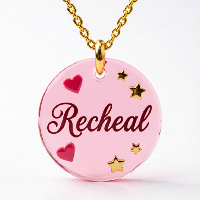 Personalized Transparent Pink Acrylic Heart and Star Name Necklace