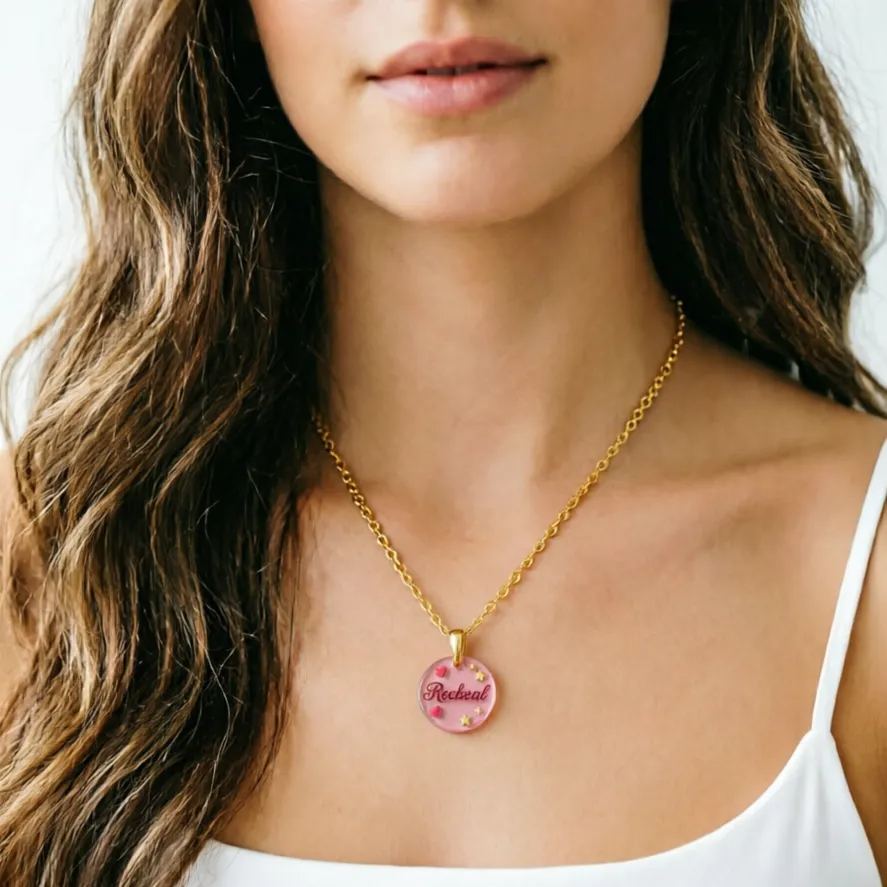Personalized Transparent Pink Acrylic Heart and Star Name Necklace