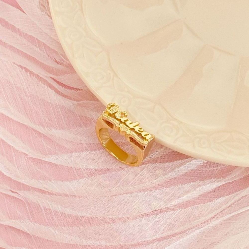 Heart Name Plate Personalized Custom Gold Plated Name Ring