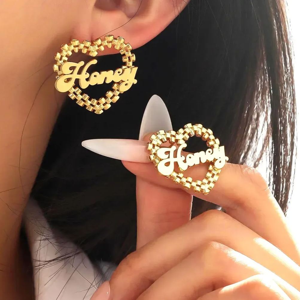 [Copy]Custom Heart Photo with Name Dangle Earrings