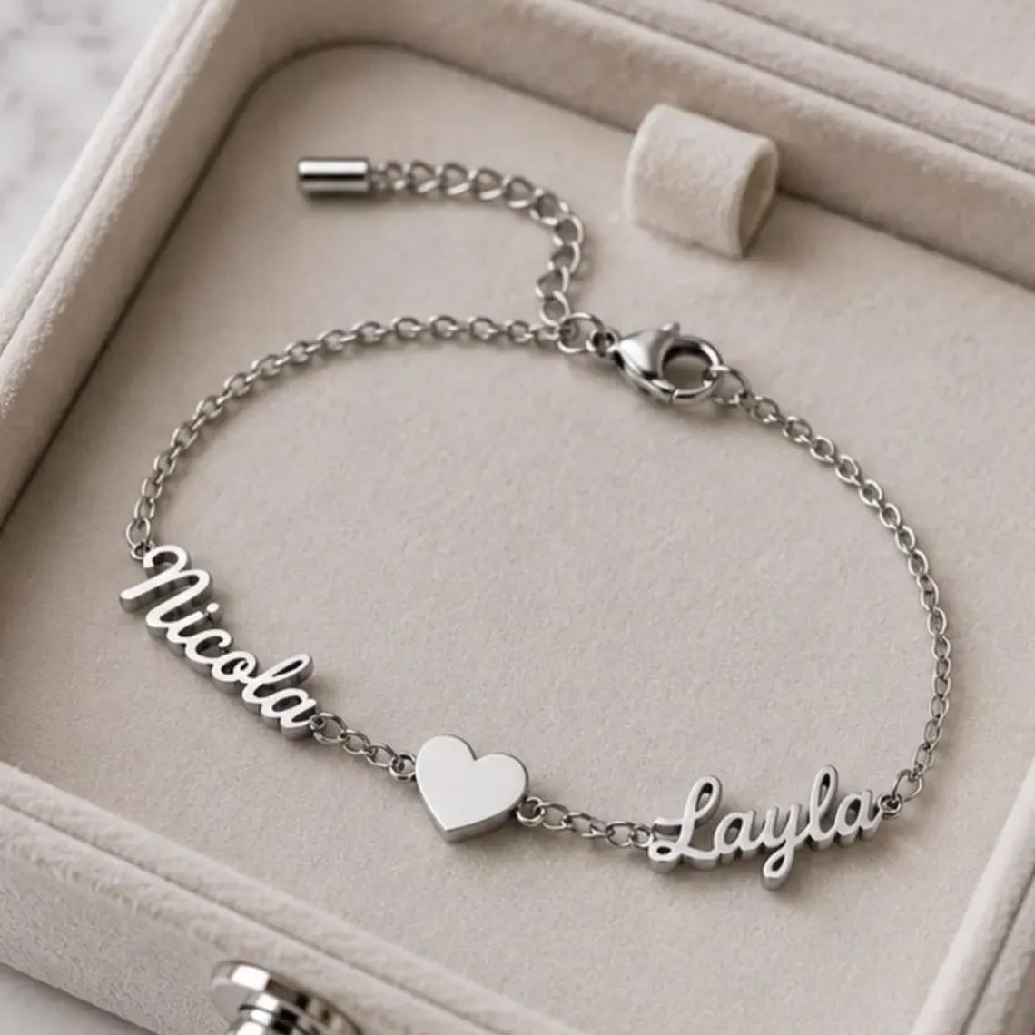 Personalized Two Names with Heart Bracelet Family Couple Bracelet