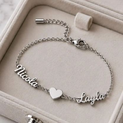 Personalized Two Names with Heart Bracelet Family Couple Bracelet