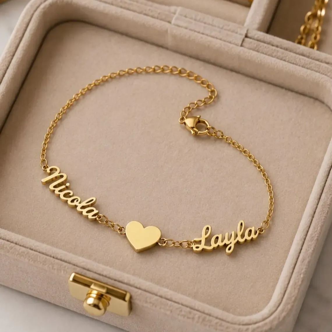 Personalized Two Names with Heart Bracelet Family Couple Bracelet