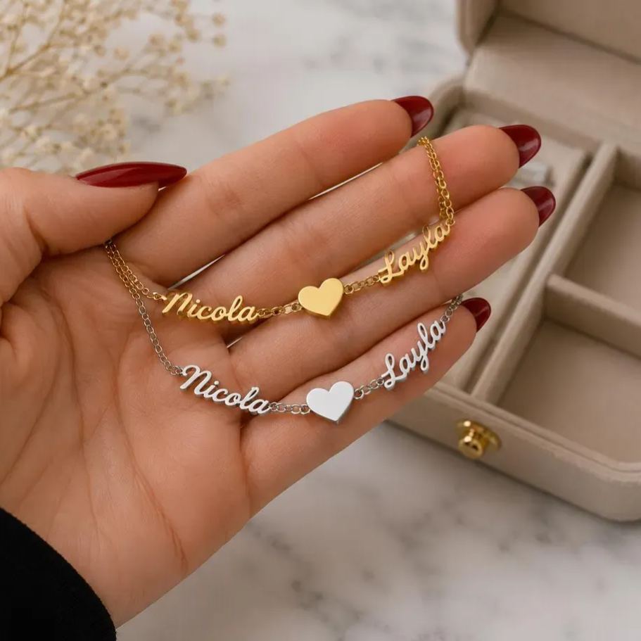 Personalized Two Names with Heart Bracelet Family Couple Bracelet