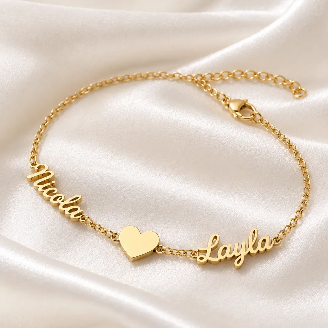 Personalized Two Names with Heart Bracelet Family Couple Bracelet