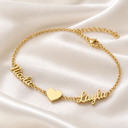 Personalized Two Names with Heart Bracelet Family Couple Bracelet