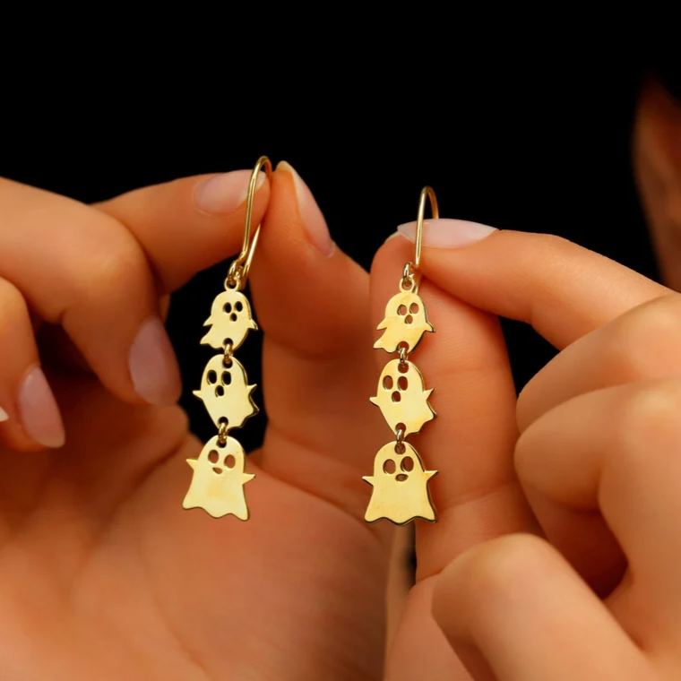 Halloween Jewelry Gold Plated Three Ghosts Dangle Earrings Gold Plated