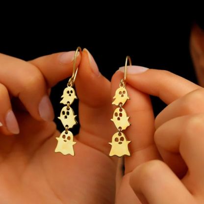 Halloween Jewelry Gold Plated Three Ghosts Dangle Earrings Gold Plated