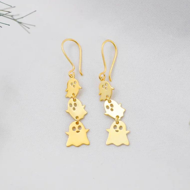 Halloween Jewelry Gold Plated Three Ghosts Dangle Earrings Gold Plated