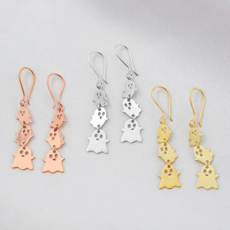 Halloween Jewelry Gold Plated Three Ghosts Dangle Earrings Gold Plated