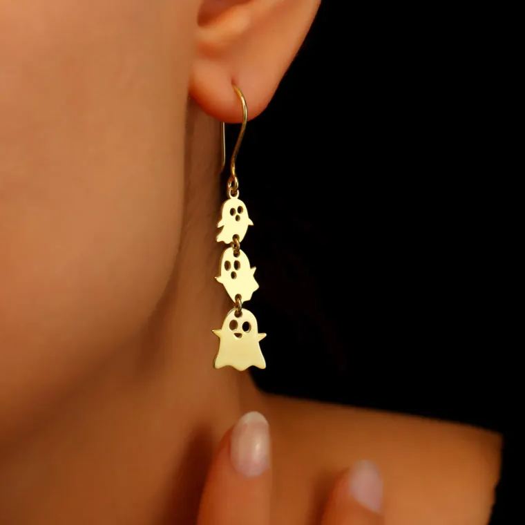 Halloween Jewelry Gold Plated Three Ghosts Dangle Earrings Gold Plated
