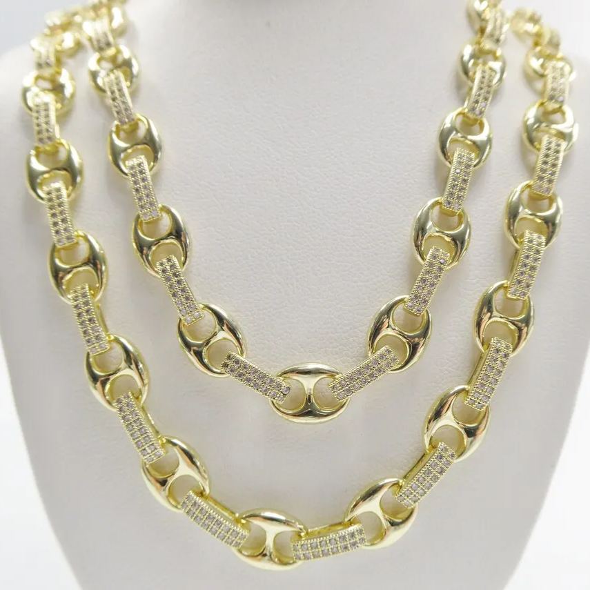 [Copy]14k Gold Plated Large 12mm Flat Figaro Chain Necklace