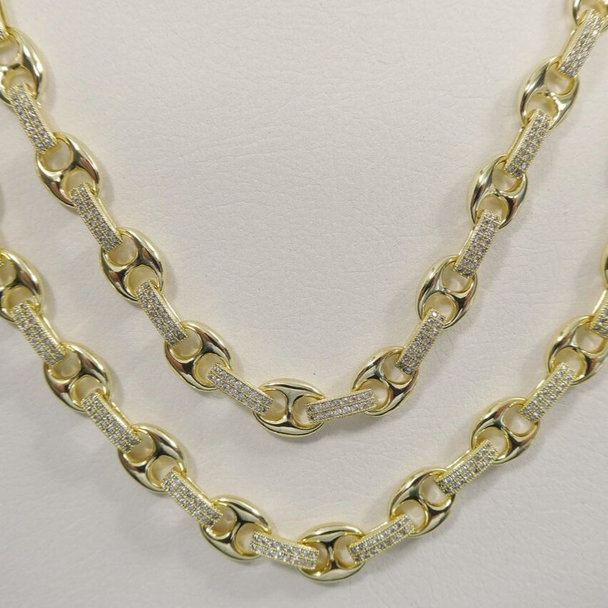 [Copy]14k Gold Plated Large 12mm Flat Figaro Chain Necklace