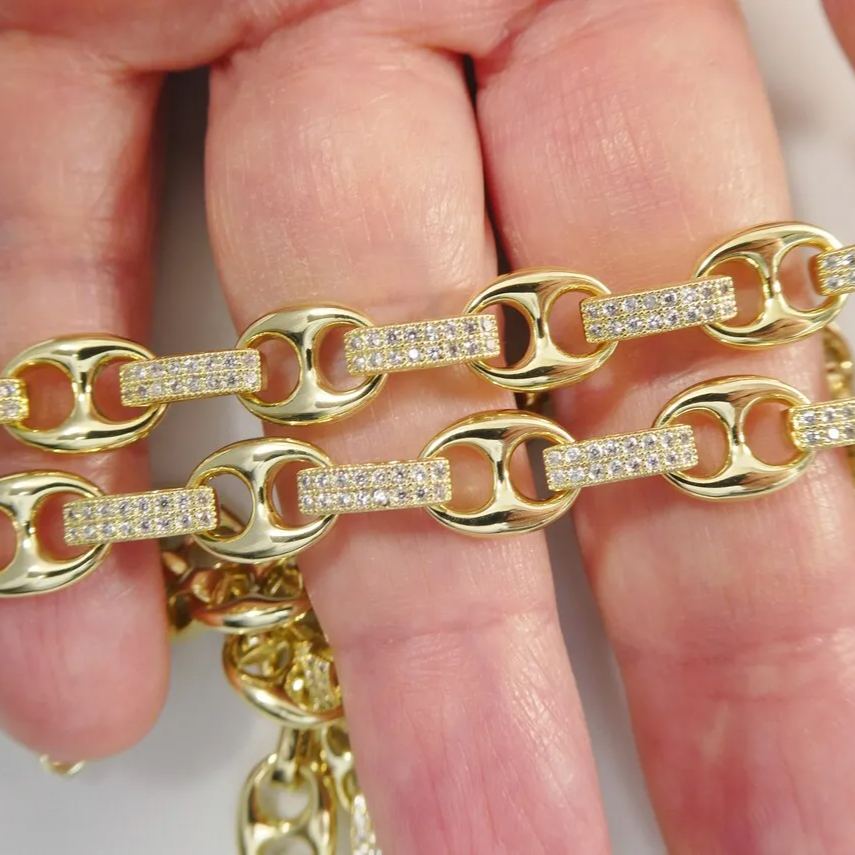 [Copy]14k Gold Plated Large 12mm Flat Figaro Chain Necklace