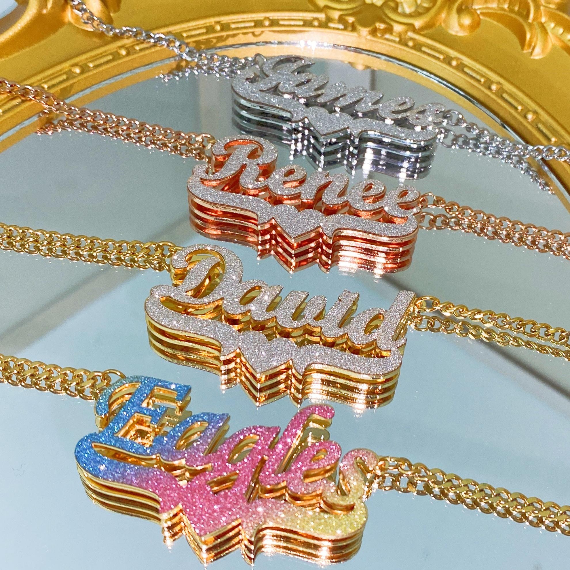 Personalized Bling Rainbow 3D Nameplate Necklace 