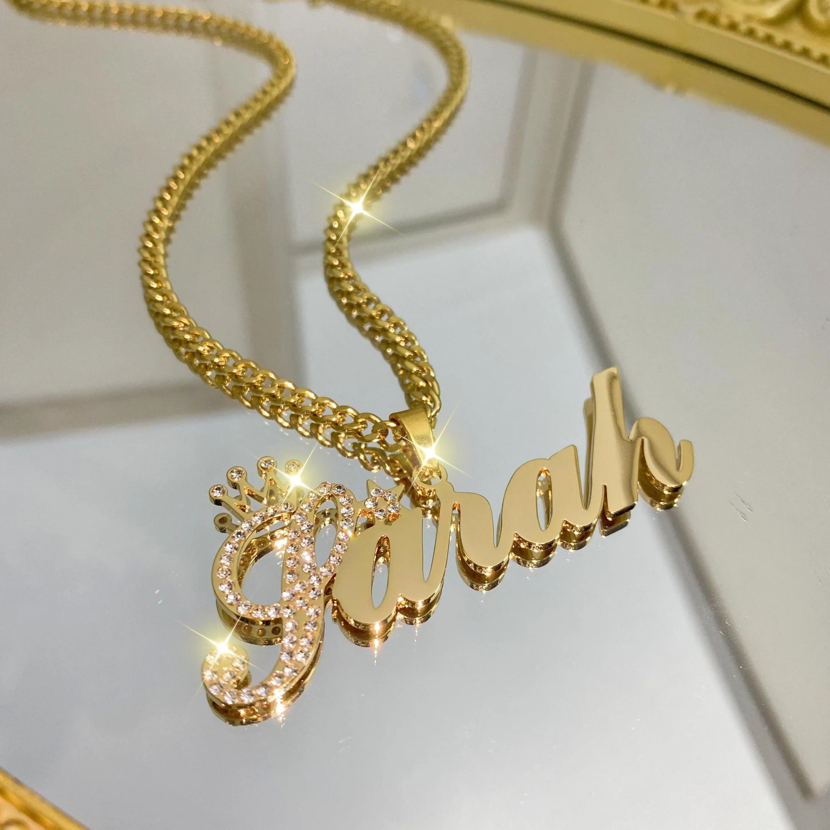 Gold Plated Custom Diamond Bling Nameplate Necklace