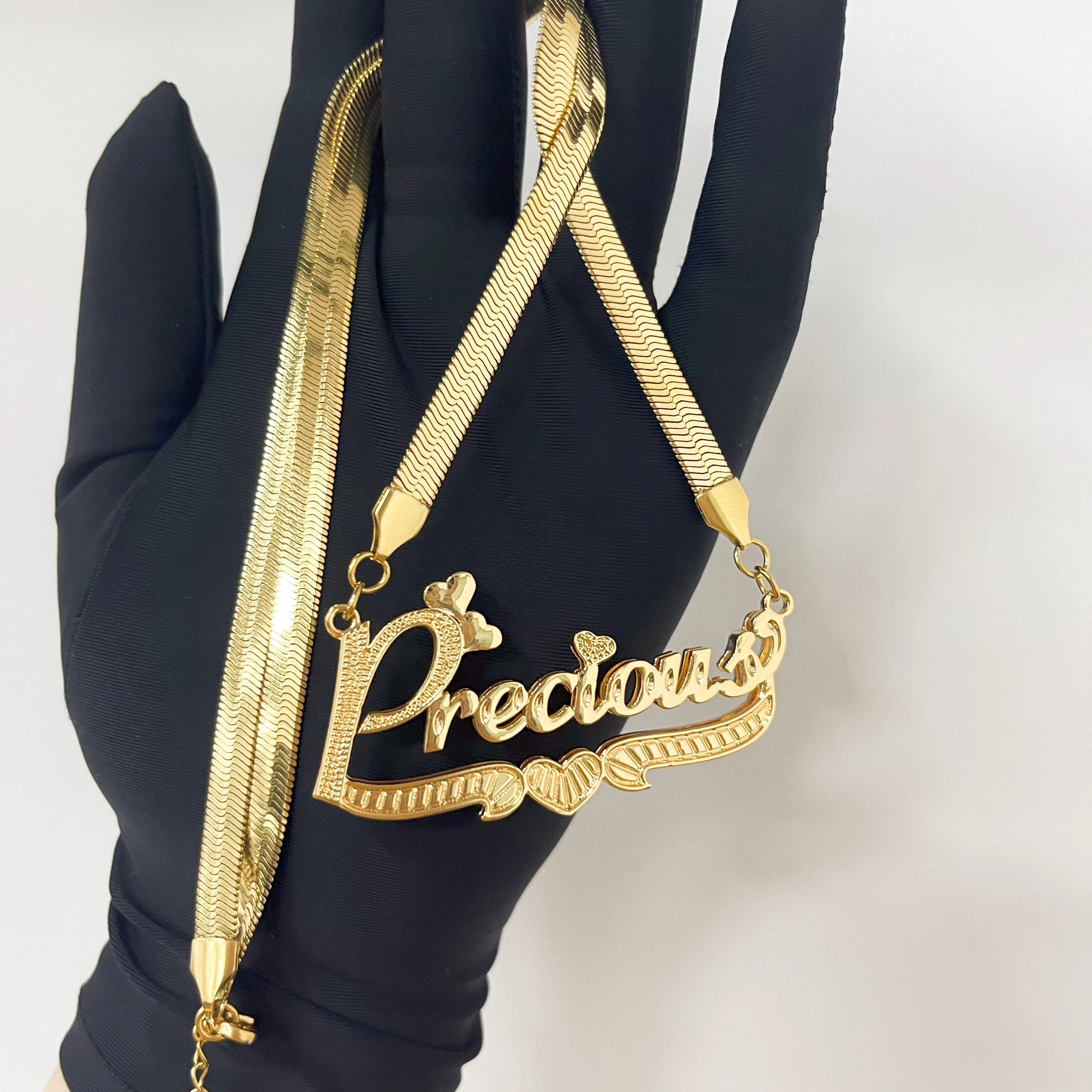 Double Nameplate 3D Snake Chain Necklace