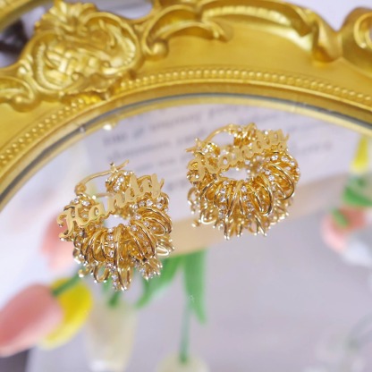 Gold Plated Rhinestones Mini Hoop Name Earrings