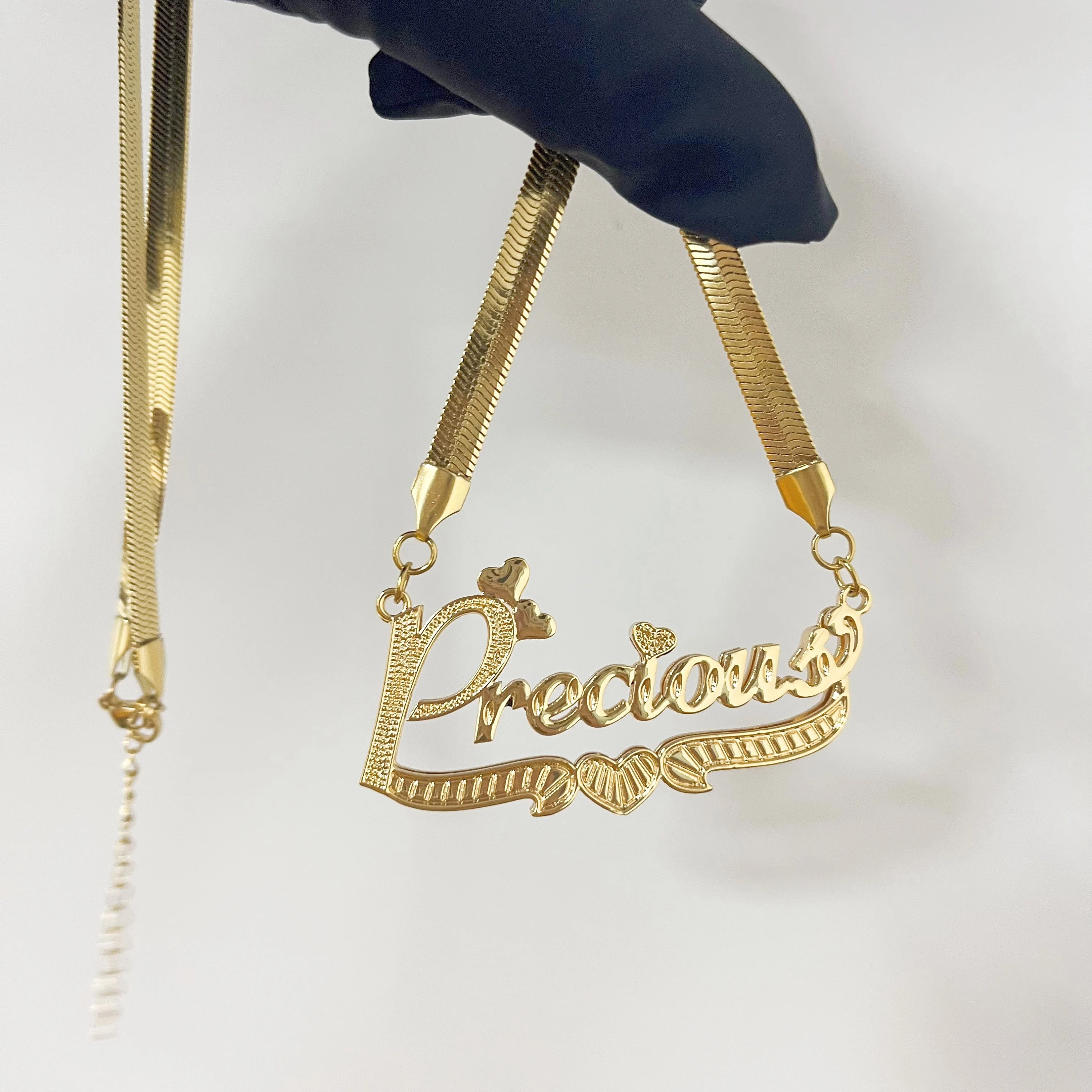 Double Nameplate 3D Snake Chain Necklace