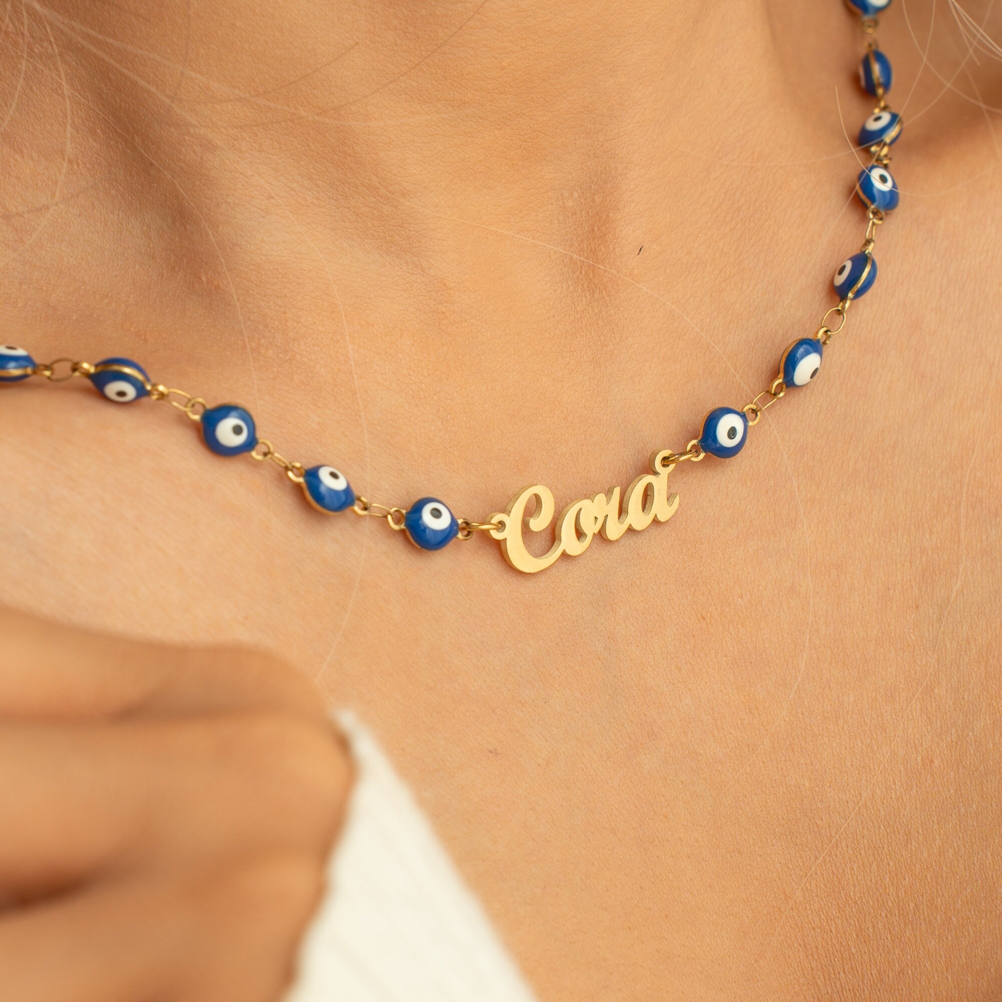 Gold Plated Evil Eye Name Necklace