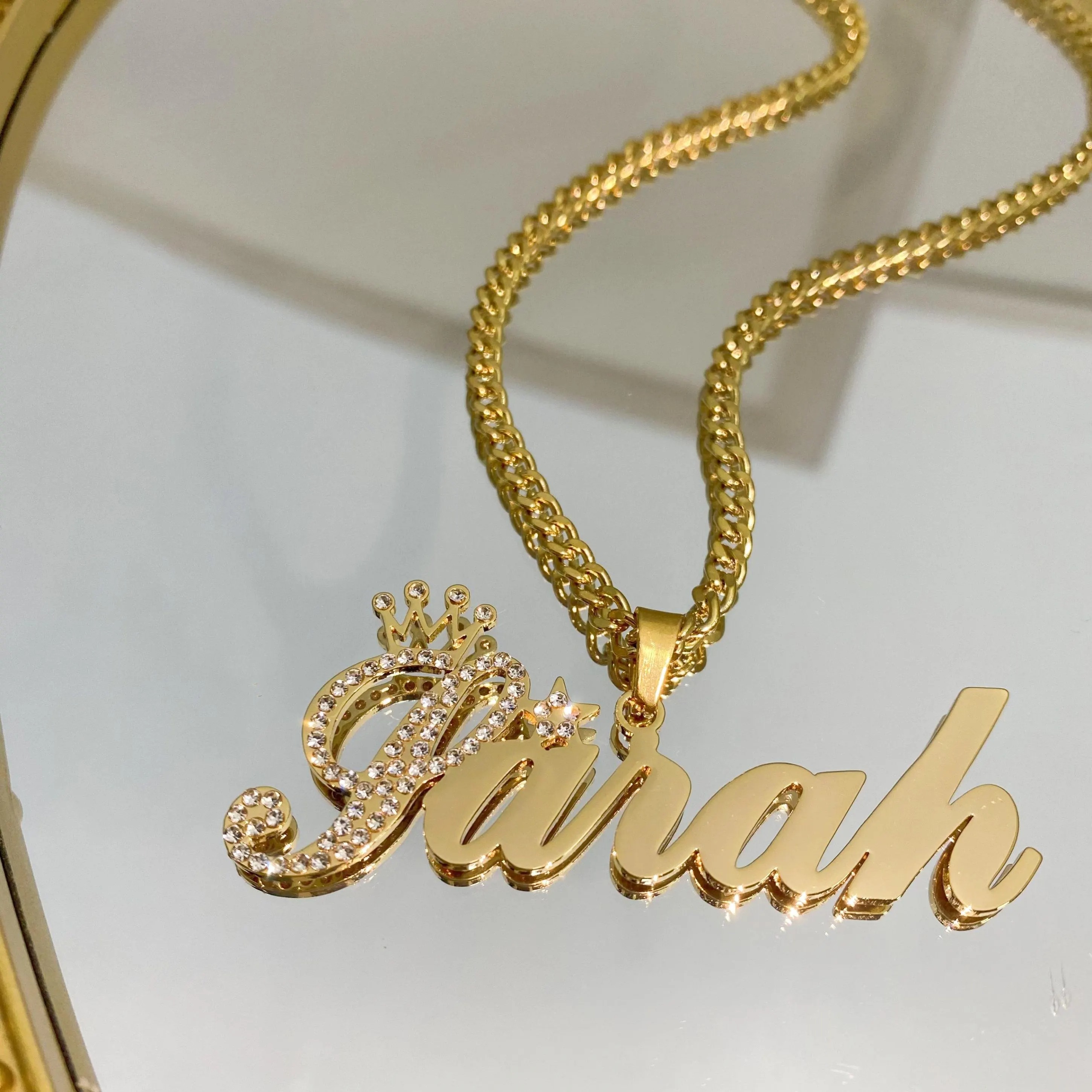 Gold Plated Custom Diamond Bling Nameplate Necklace